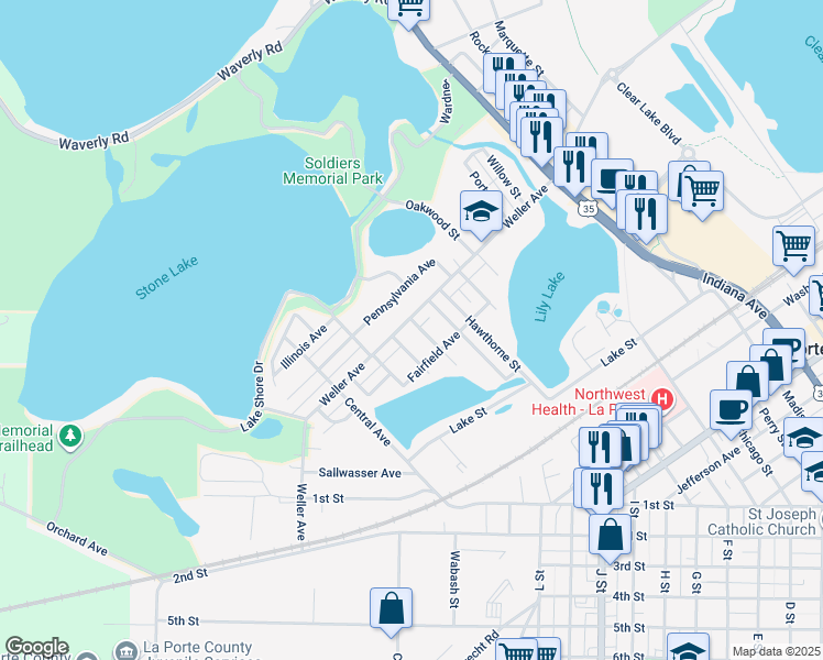 map of restaurants, bars, coffee shops, grocery stores, and more near 400-498 Montrose St in La Porte