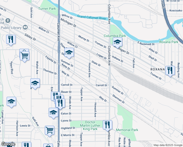 map of restaurants, bars, coffee shops, grocery stores, and more near 1121 Summer Street in Hammond