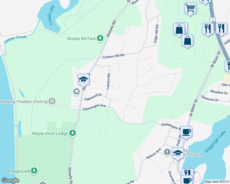 map of restaurants, bars, coffee shops, grocery stores, and more near 13 Ritter Drive in Wappingers Falls