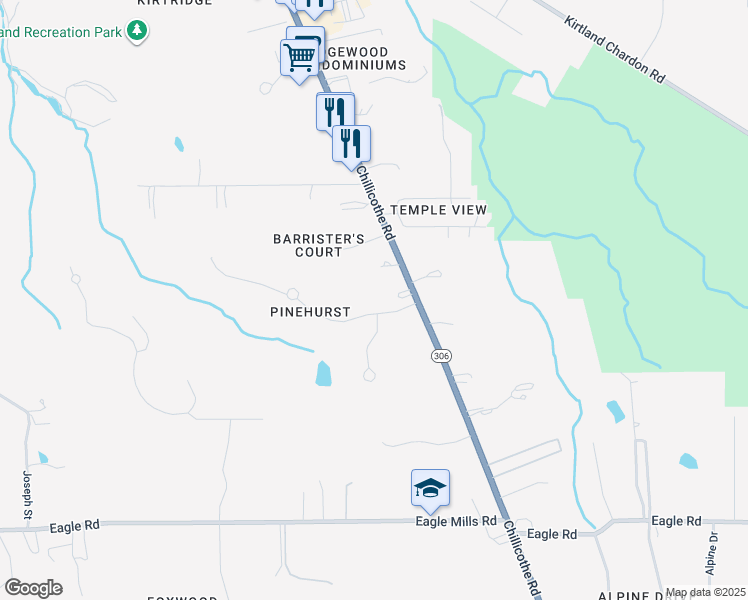 map of restaurants, bars, coffee shops, grocery stores, and more near 8005 Pinehurst Drive in Kirtland