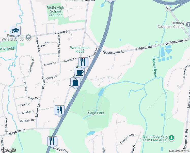 map of restaurants, bars, coffee shops, grocery stores, and more near 43 Scarborough Fare in Berlin