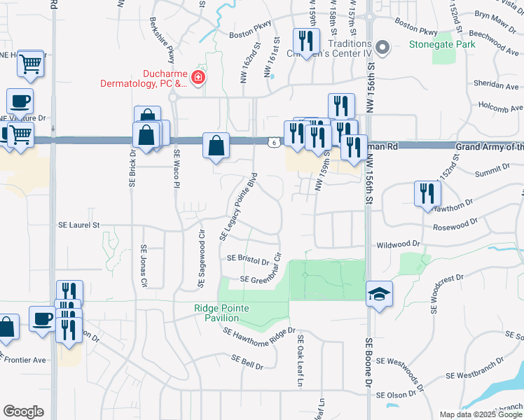 map of restaurants, bars, coffee shops, grocery stores, and more near 1650 Southeast Holiday Crest Circle in Waukee