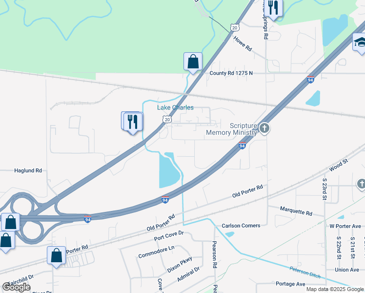 map of restaurants, bars, coffee shops, grocery stores, and more near 1300-1354 Berg St in Porter