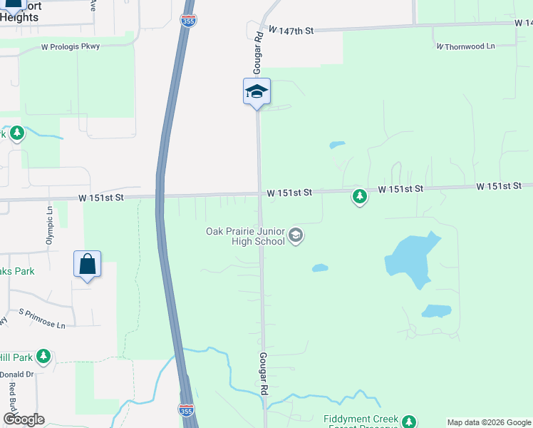 map of restaurants, bars, coffee shops, grocery stores, and more near 15133 Gougar Road in Lockport