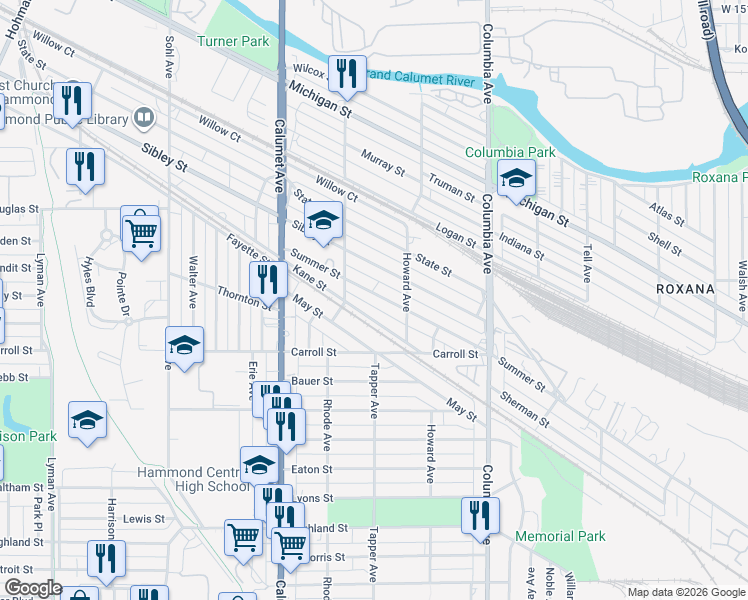 map of restaurants, bars, coffee shops, grocery stores, and more near 900-948 Kane Street in Hammond