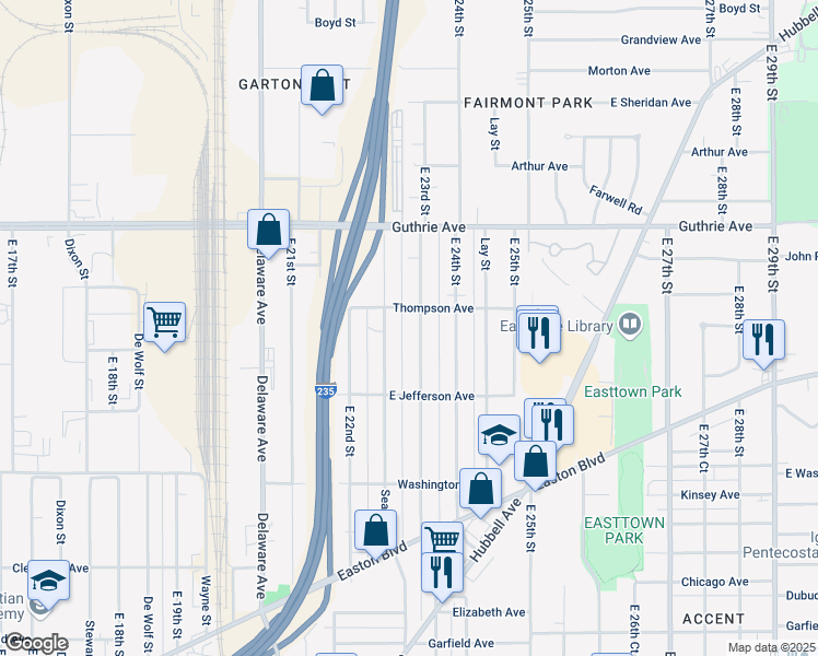 map of restaurants, bars, coffee shops, grocery stores, and more near 1913 Searle Street in Des Moines