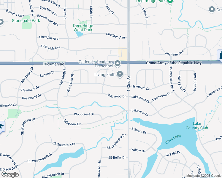 map of restaurants, bars, coffee shops, grocery stores, and more near 14401 Wildwood Drive in Clive