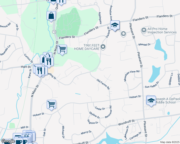 map of restaurants, bars, coffee shops, grocery stores, and more near 24 Darling Street in Southington