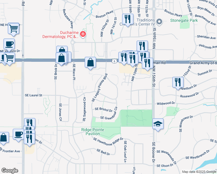 map of restaurants, bars, coffee shops, grocery stores, and more near 1650 Southeast Holiday Crest Circle in Waukee