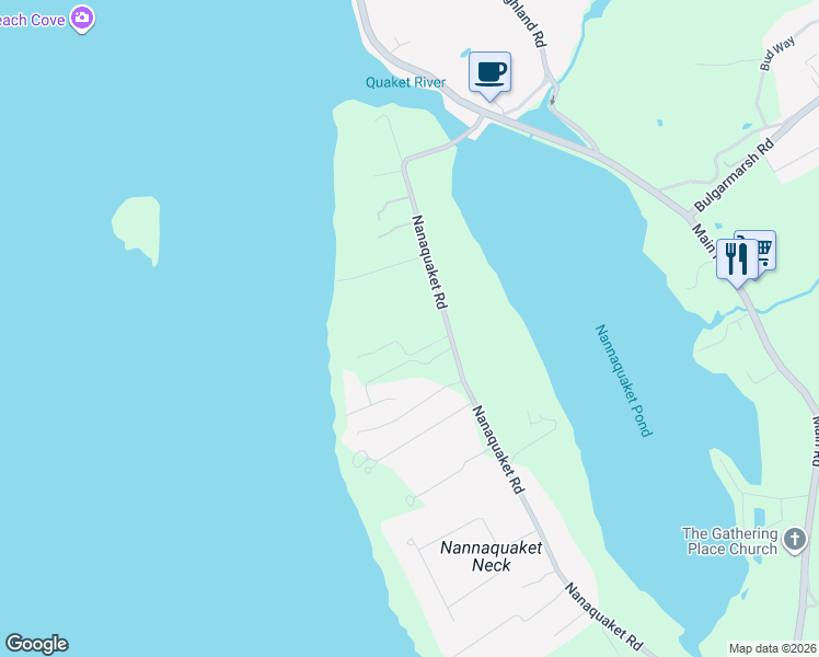 map of restaurants, bars, coffee shops, grocery stores, and more near 219 Nanaquaket Rd in Tiverton