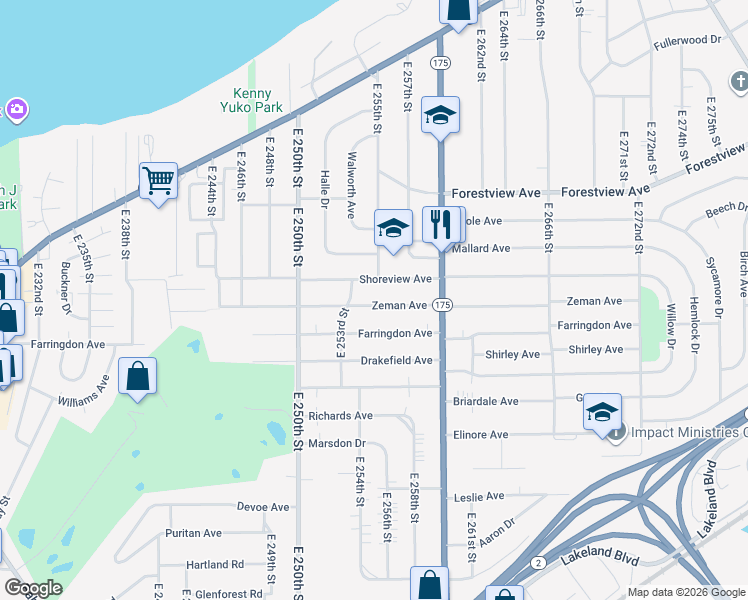 map of restaurants, bars, coffee shops, grocery stores, and more near 25550 Zeman Avenue in Euclid