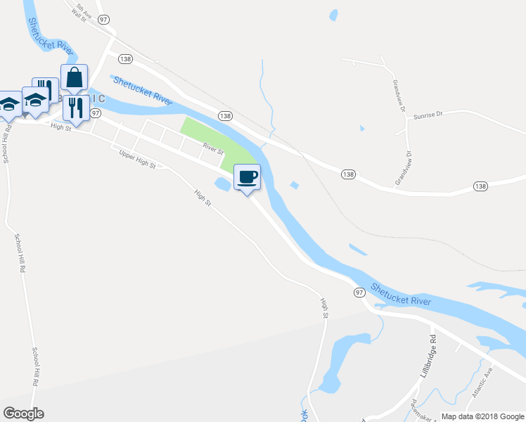 map of restaurants, bars, coffee shops, grocery stores, and more near 202 Main Street in New London County