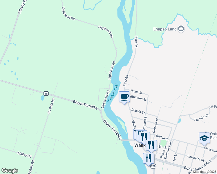 map of restaurants, bars, coffee shops, grocery stores, and more near 101 Wallkill Road in Walden