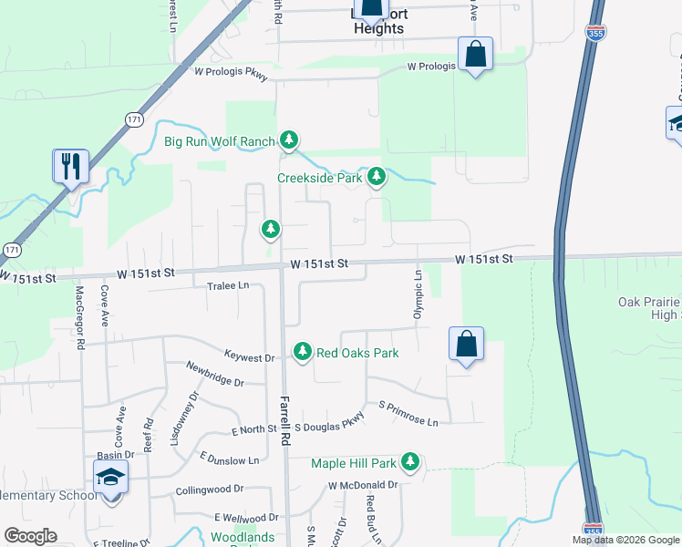 map of restaurants, bars, coffee shops, grocery stores, and more near 16656 West Huntington Drive in Lockport