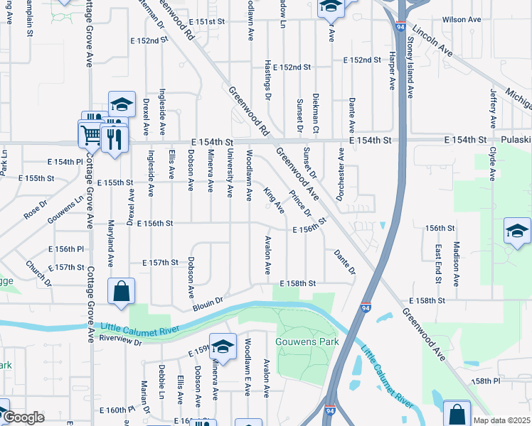 map of restaurants, bars, coffee shops, grocery stores, and more near 1239 King Circle in South Holland