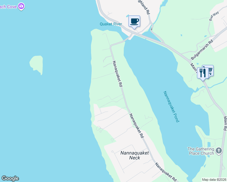 map of restaurants, bars, coffee shops, grocery stores, and more near 219 Nanaquaket Road in Tiverton