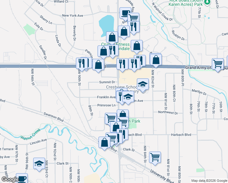 map of restaurants, bars, coffee shops, grocery stores, and more near in Clive