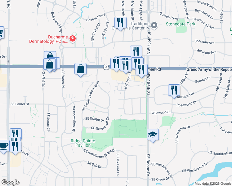 map of restaurants, bars, coffee shops, grocery stores, and more near 2132 Ridgeview Circle in Clive
