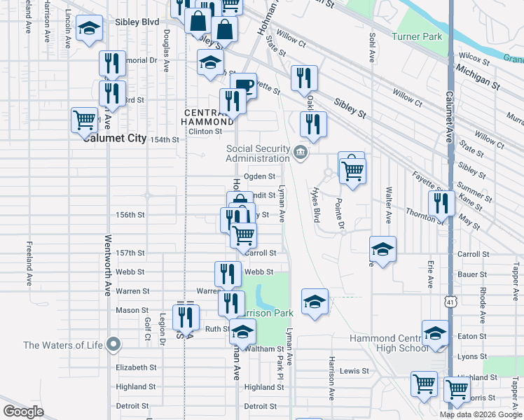 map of restaurants, bars, coffee shops, grocery stores, and more near 234 Condit Street in Hammond