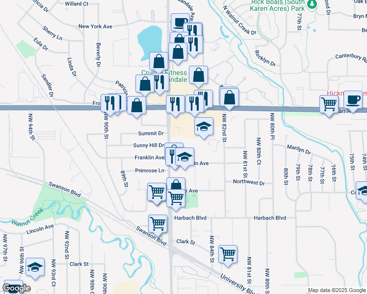 map of restaurants, bars, coffee shops, grocery stores, and more near 2175 Northwest 86th Street in Clive
