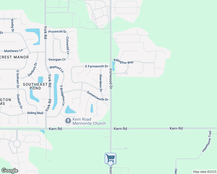 map of restaurants, bars, coffee shops, grocery stores, and more near 60323-60421 Ironwood Road in South Bend