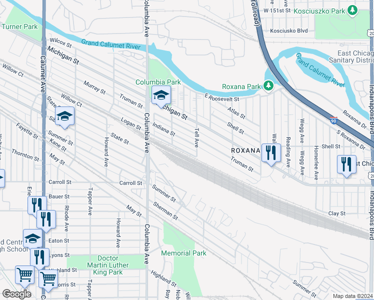 map of restaurants, bars, coffee shops, grocery stores, and more near 1331 Logan Street in Hammond