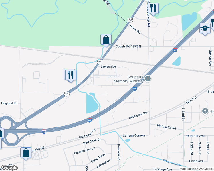 map of restaurants, bars, coffee shops, grocery stores, and more near 101 Washington Street in Porter