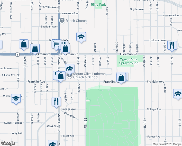 map of restaurants, bars, coffee shops, grocery stores, and more near 2025 53rd Street in Des Moines