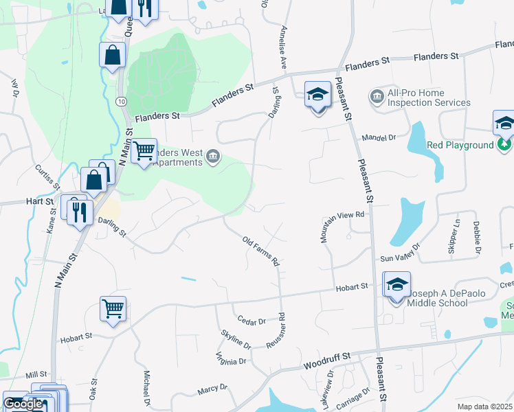 map of restaurants, bars, coffee shops, grocery stores, and more near 35 Darling Street in Southington