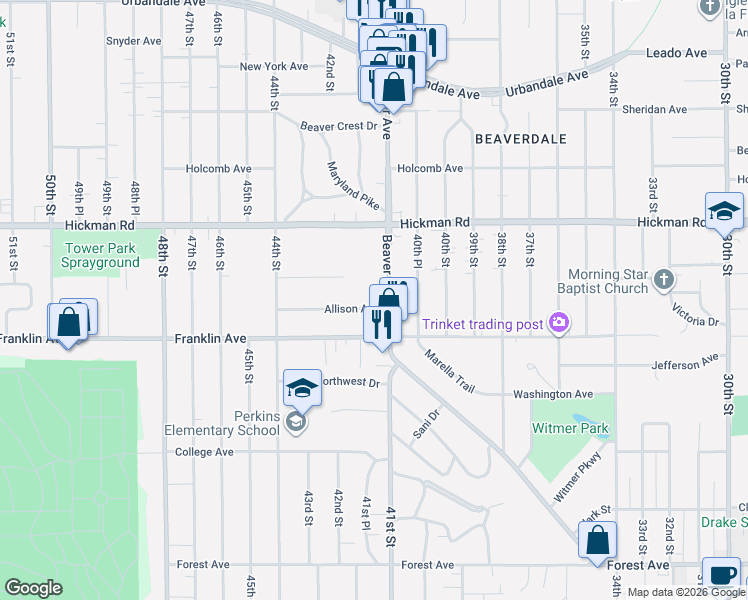 map of restaurants, bars, coffee shops, grocery stores, and more near 2014 Beaver Avenue in Des Moines