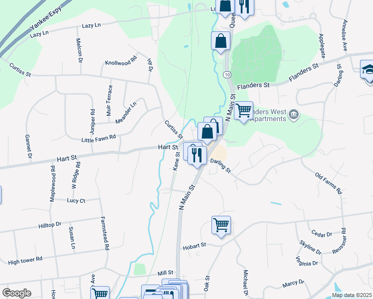 map of restaurants, bars, coffee shops, grocery stores, and more near 79 Curtiss Street in Southington