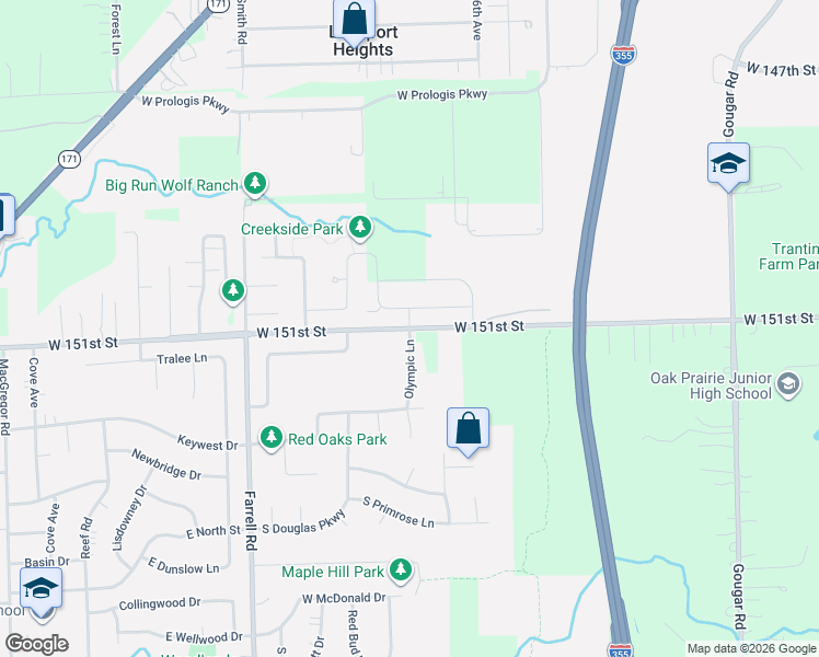 map of restaurants, bars, coffee shops, grocery stores, and more near 16466 West 151st Street in Lockport