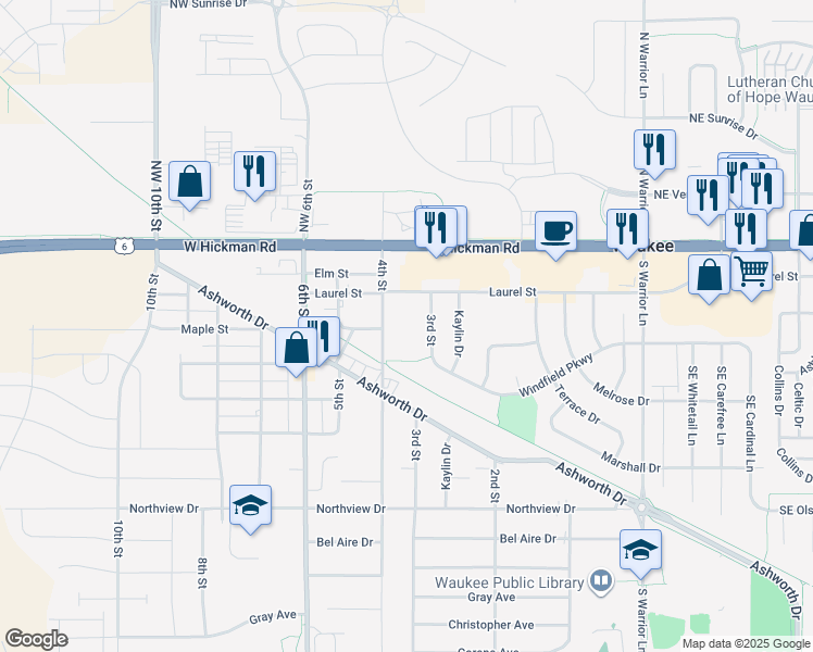 map of restaurants, bars, coffee shops, grocery stores, and more near 395 4th Street in Waukee