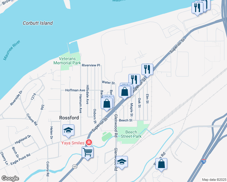 map of restaurants, bars, coffee shops, grocery stores, and more near 164 Bergin Street in Rossford
