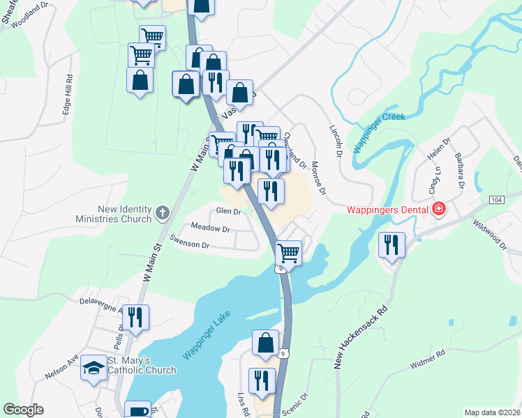 map of restaurants, bars, coffee shops, grocery stores, and more near 2628 South Avenue in Wappingers Falls