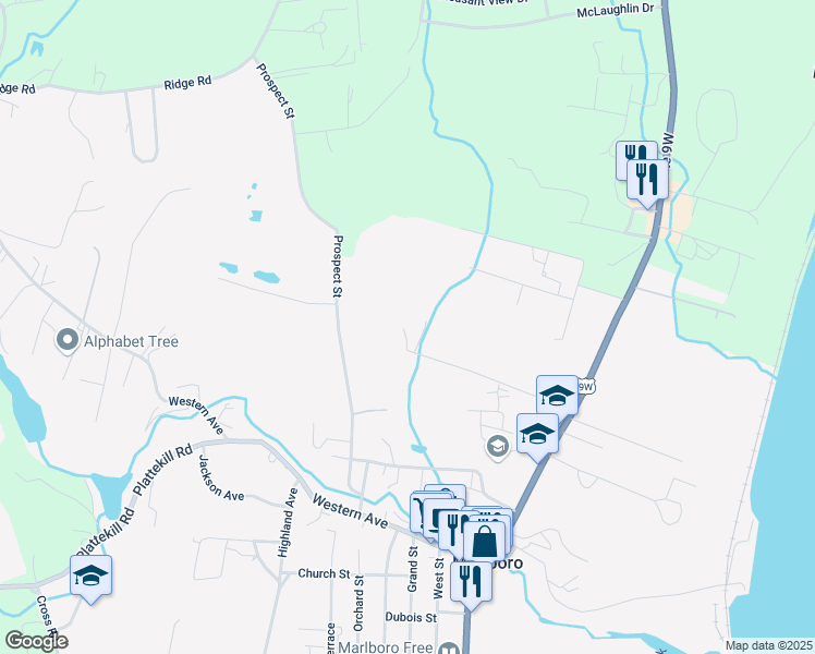 map of restaurants, bars, coffee shops, grocery stores, and more near 40 Purdy Avenue in Marlboro