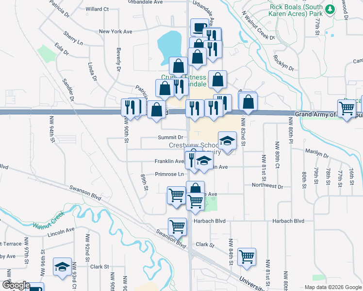 map of restaurants, bars, coffee shops, grocery stores, and more near in Clive