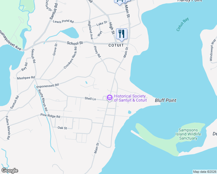 map of restaurants, bars, coffee shops, grocery stores, and more near 1077 Main Street in Barnstable