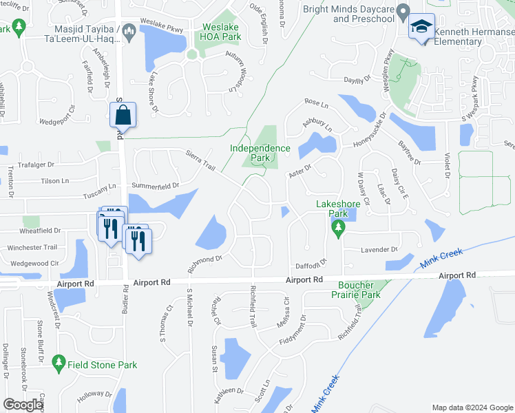 map of restaurants, bars, coffee shops, grocery stores, and more near 1717 Sierra Trail in Romeoville