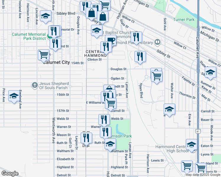 map of restaurants, bars, coffee shops, grocery stores, and more near 5521 Hohman Avenue in Hammond