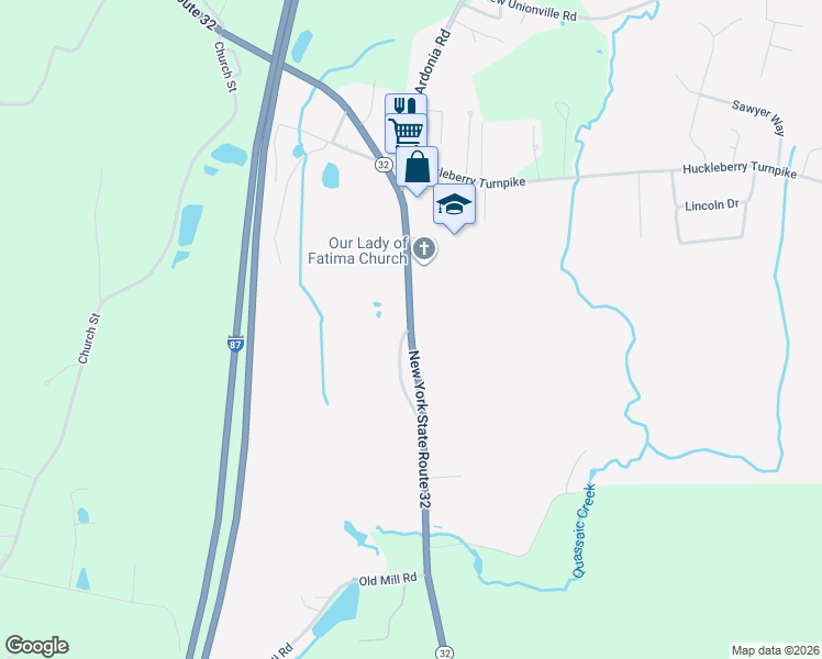 map of restaurants, bars, coffee shops, grocery stores, and more near 1270 New York 32 in Wallkill