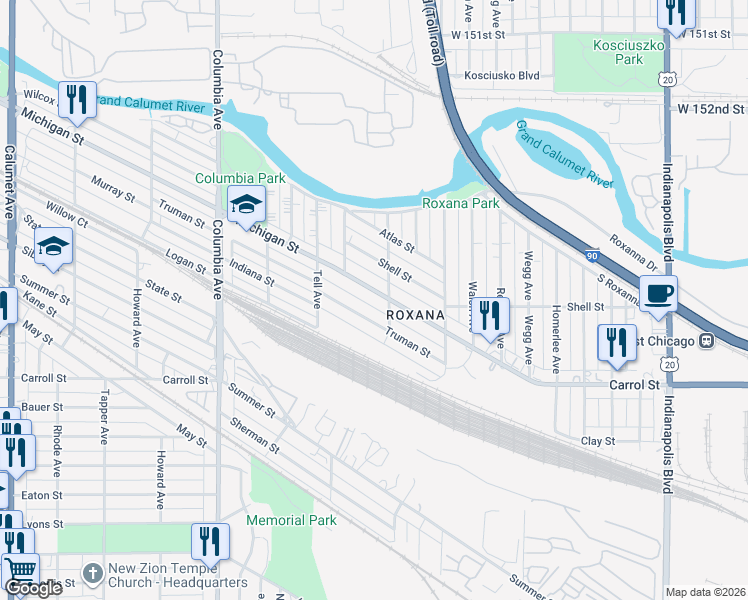 map of restaurants, bars, coffee shops, grocery stores, and more near in Hammond