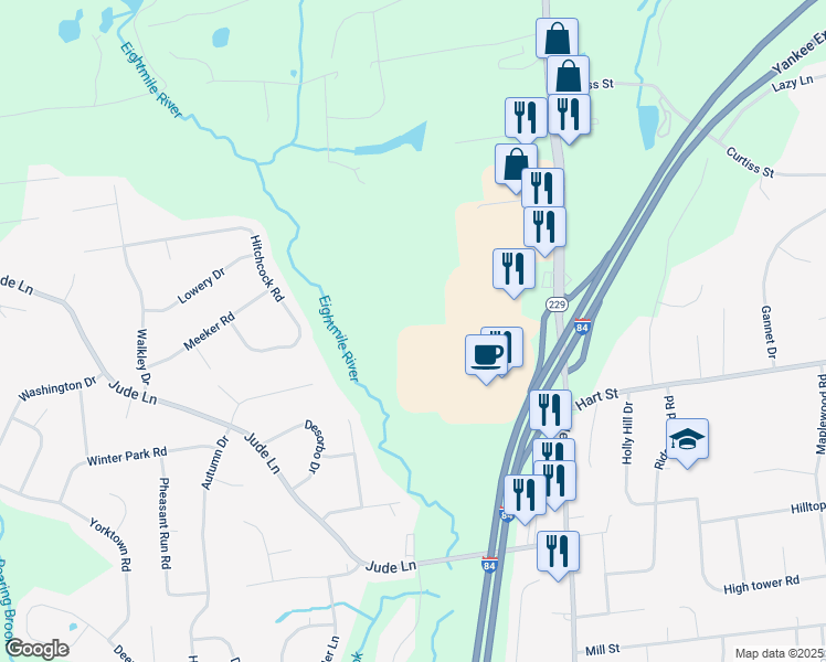 map of restaurants, bars, coffee shops, grocery stores, and more near 600 Executive Boulevard South in Southington