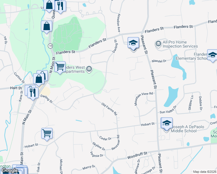 map of restaurants, bars, coffee shops, grocery stores, and more near 35 Darling Street in Southington