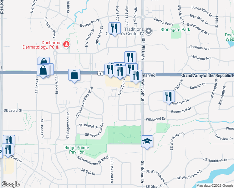 map of restaurants, bars, coffee shops, grocery stores, and more near 2138 Northwest 159th Street in Clive