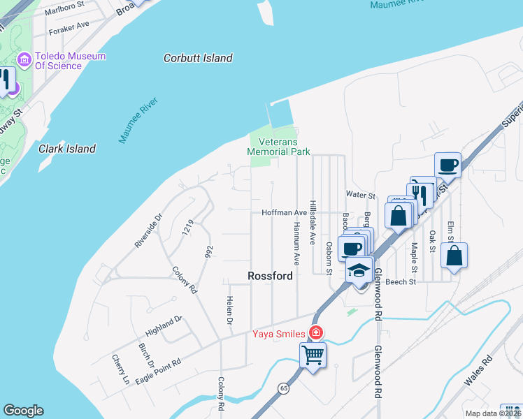 map of restaurants, bars, coffee shops, grocery stores, and more near 208 Hoffman Avenue in Rossford