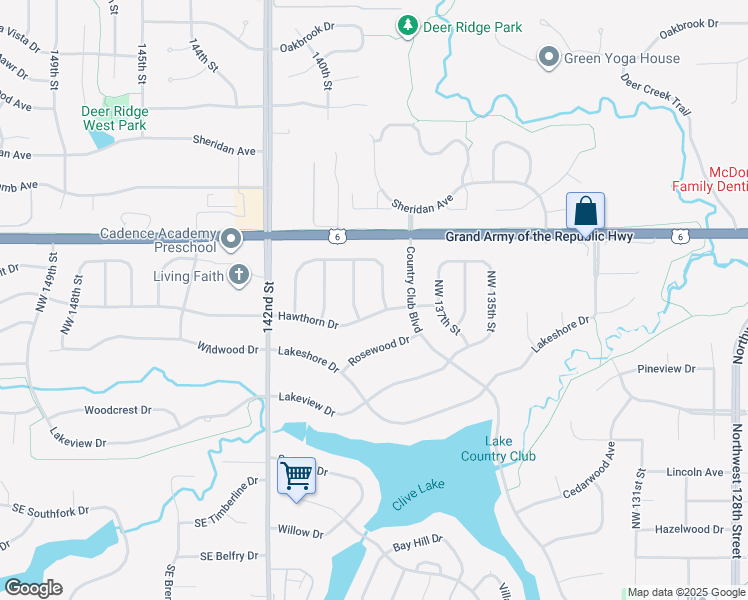 map of restaurants, bars, coffee shops, grocery stores, and more near 2150 Northwest 138th Street in Clive