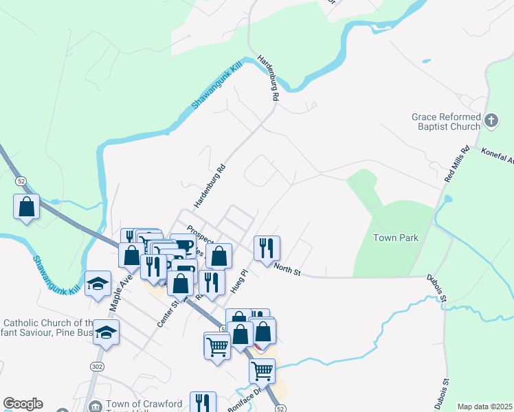 map of restaurants, bars, coffee shops, grocery stores, and more near 15 Mountain View Avenue in Pine Bush