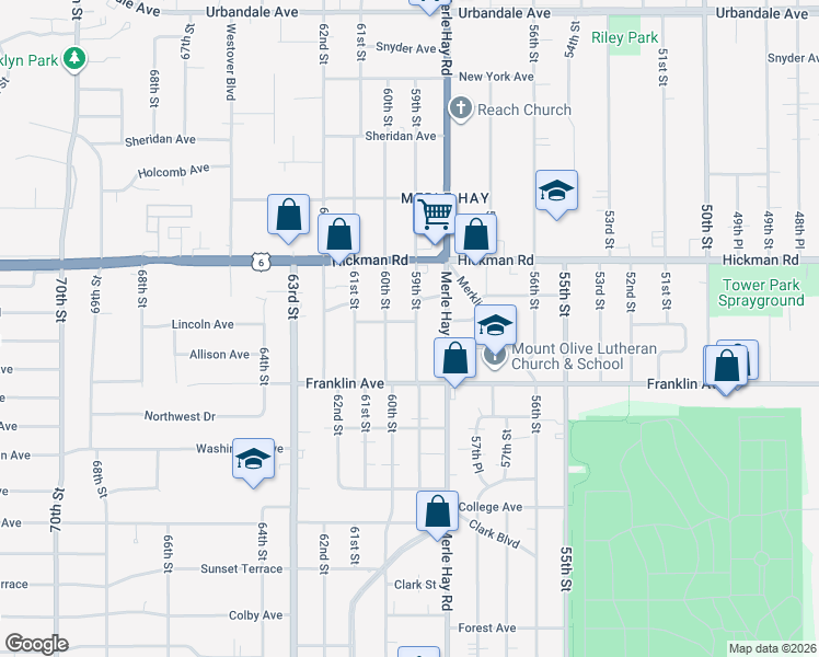 map of restaurants, bars, coffee shops, grocery stores, and more near 2016 59th Street in Des Moines