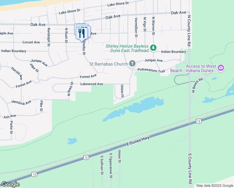 map of restaurants, bars, coffee shops, grocery stores, and more near 511 North Tippecanoe Place in Gary